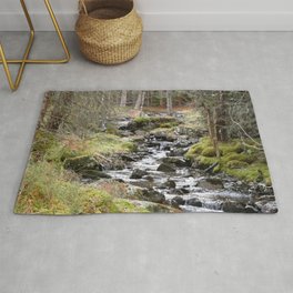 A Scottish Highlands Winter River Song Rug | Nature Scene, Digital, Explore, Hiking, Color, Outdoors, Forest, Rivernature, Nature Ramble, Woodland 