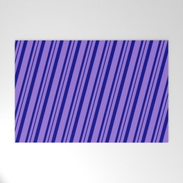 [ Thumbnail: Purple & Dark Blue Colored Pattern of Stripes Welcome Mat ]