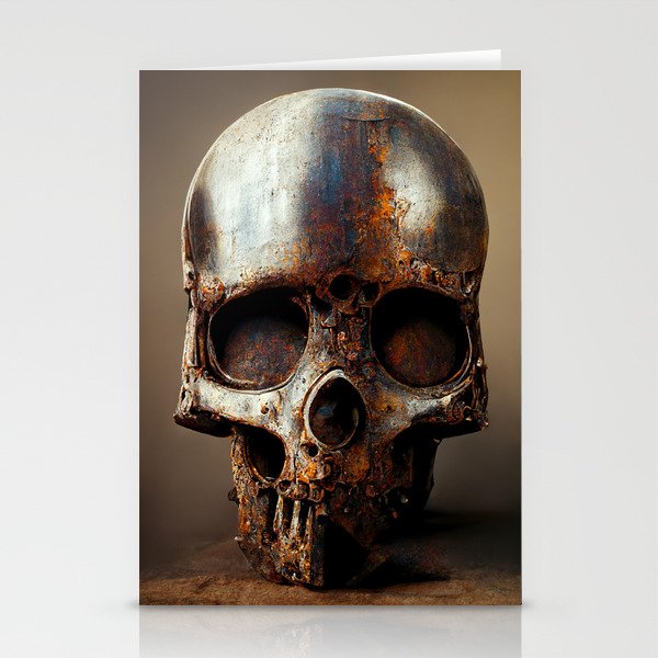 Rusty Steel Skull Sculpture - Dead Robot Stationery Cards