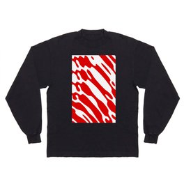 Red and White Liquid Candy Cane Stripes Abstract Vector Design Long Sleeve T-shirt