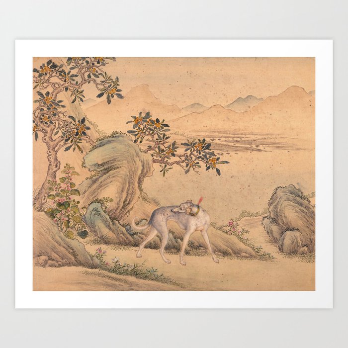 Vintage Chinese Ink And Brush Painting And Calligraphy Art Print