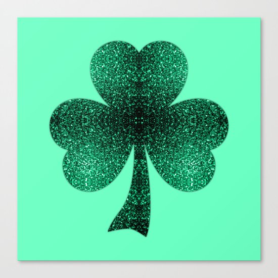 Emerald green shamrock clover sparkles Canvas Print