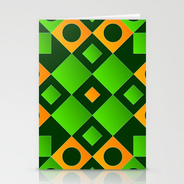 Green, Black & Orange Color Square Design Stationery Cards