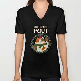Fat Cat Christmas - Better Not Pout Holiday Wreath Unisex V-Neck