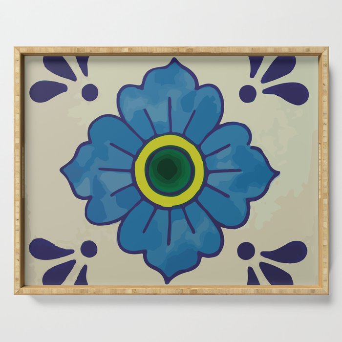 Blue flower classic talavera tile pattern stylish kitchen Serving Tray