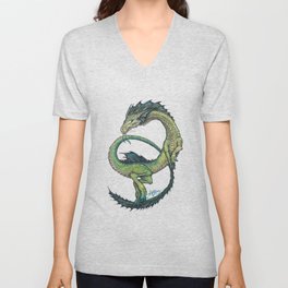 Rain Dragon by Amber Marine ~ Watercolor & Ink dragon/serpent art, (Copyright 2017) V Neck T Shirt