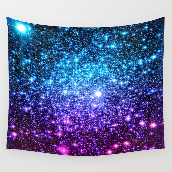 Glitter Galaxy Stars : Turquoise Blue Purple Hot Pink Ombre Wall Tapestry