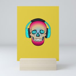 cyber skull charged rock skull with headphones Mini Art Print