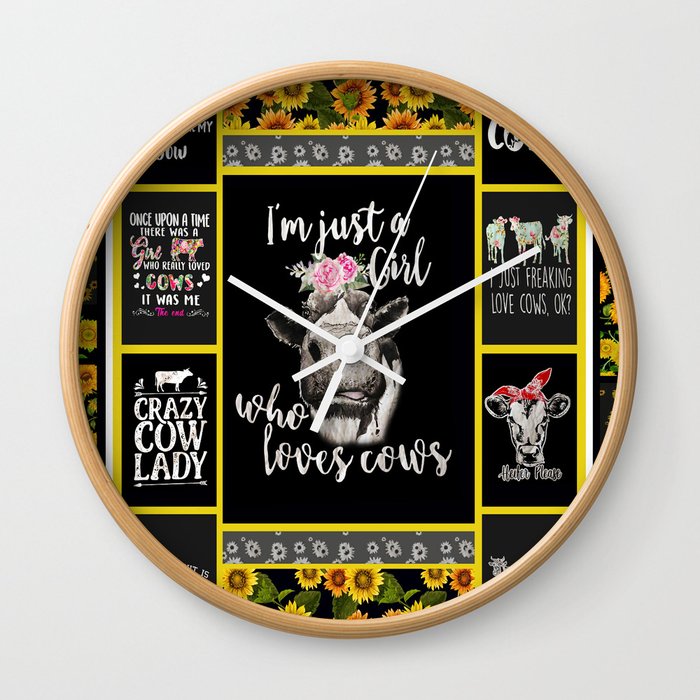 sunflower I'm Just A Girl Who Loves Cows Wall Clock