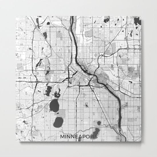 Minneapolis Map Gray Metal Print