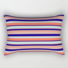 [ Thumbnail: Blue, Dark Salmon, Turquoise, and Red Colored Striped/Lined Pattern Rectangular Pillow ]