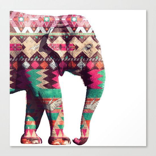 Whimsical Aztec Elephant Pink Turquoise Geometric Canvas Print