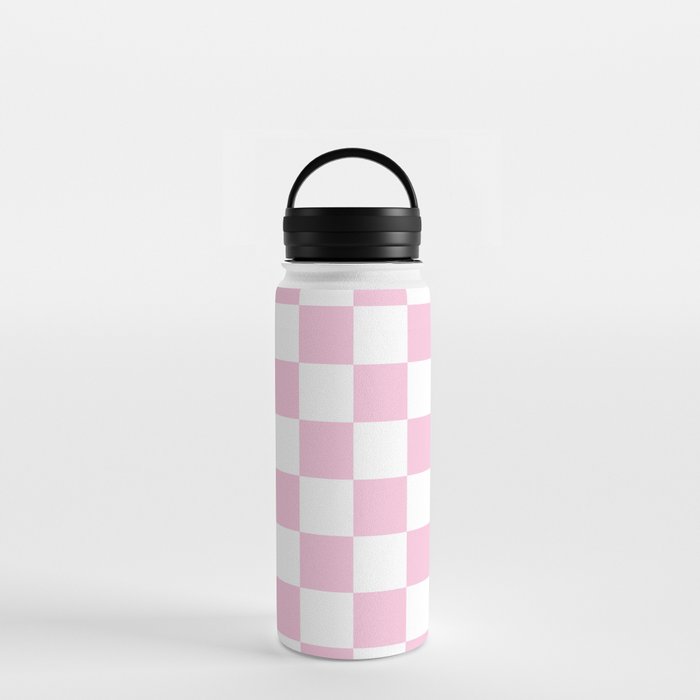 Pale Pink Checkerboard Pattern Palm Beach Preppy Water Bottle