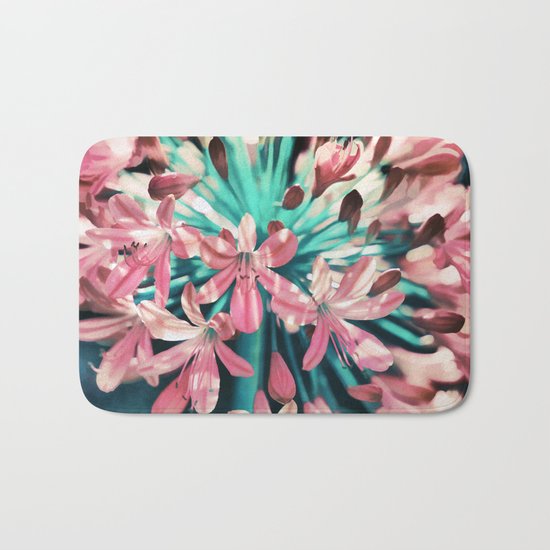 Sunny Agapanthus Flower in Pink & Teal Bath Mat