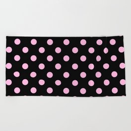 Polka Dots (Pink & Black Pattern) Beach Towel