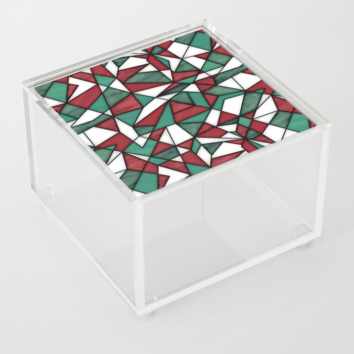 geometric pattern in stained glass style in green, red and white colors Acrylic Box