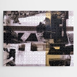 Black + White Abstract Brushstroke Collage Jigsaw Puzzle
