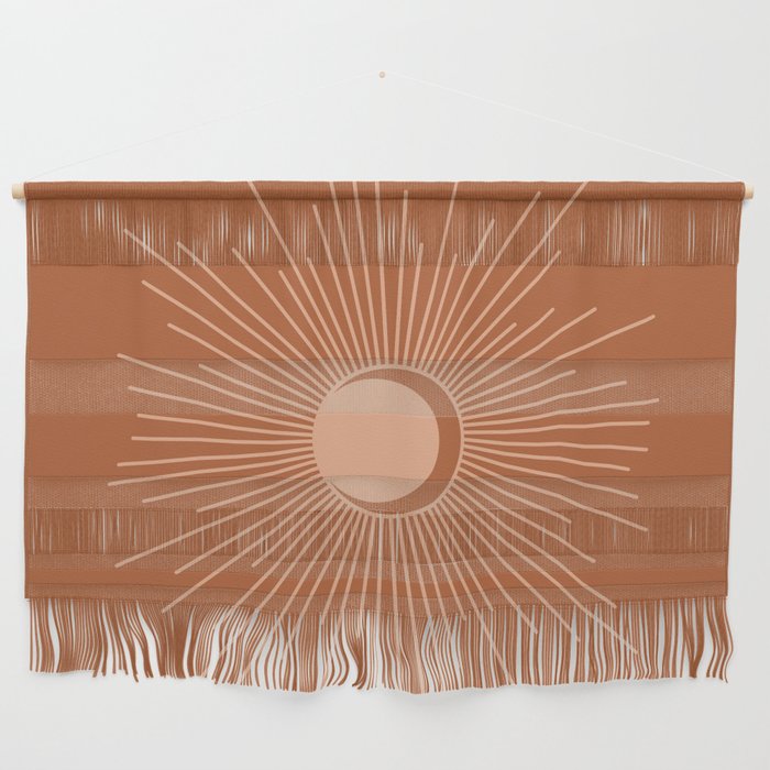 Sun and Moon Minimalist Sunburst in Terracotta Earth Tones Wall Hanging