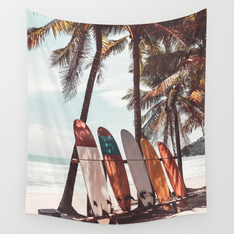 Surf Boards on the Beach Tapestry beach tapestry surfer tapestries beachy art 
