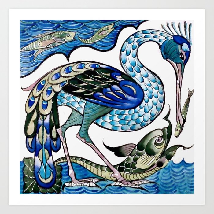 Walter Crane "Heron And Fish Ceramic Tile" Art Print