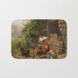 Chickens & Roosters on Farmland Art Bath Mat