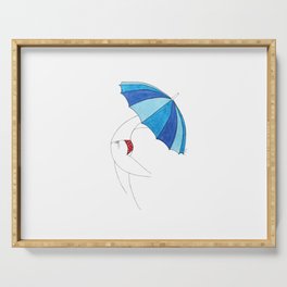 Beach Umbrella Girl n3 · light sky cobalt royal blue, red with white dots bikini, summer vibes Serving Tray