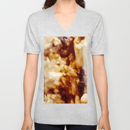 Creamy White and Caramel Marble Texture V Neck T Shirt