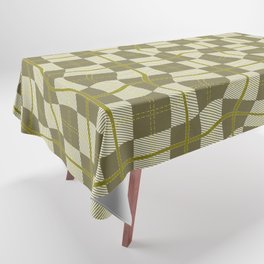 Warped Checkerboard Grid Illustration Green Yellow Tablecloth