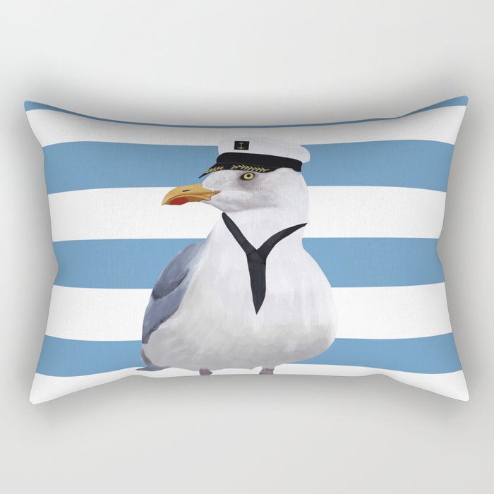 Captain Seagull on blue stripes Rectangular Pillow