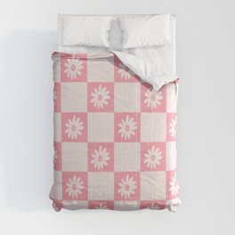 Groovy Pink Floral Checkered Pattern  Comforter