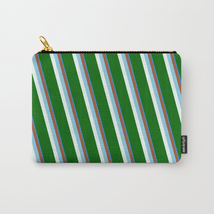 Eyecatching Blue, Sienna, Sky Blue, Mint Cream & Dark Green Colored Stripes/Lines Pattern Carry-All Pouch