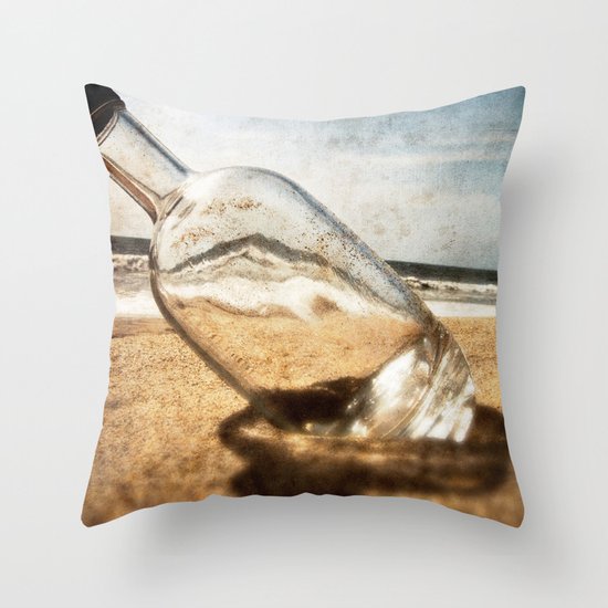 Bottle On Beach II Throw Pillow