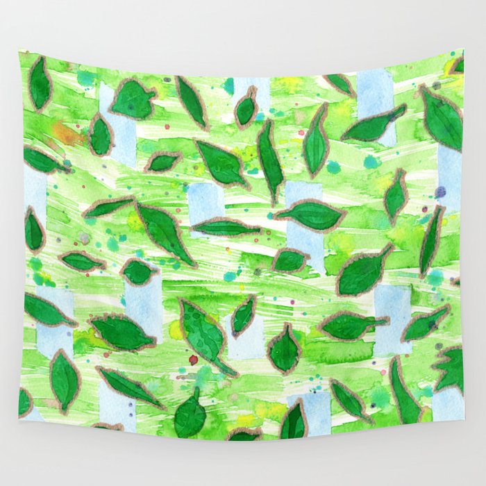 Modern Fresh Leaves Pattern in High Format Wall Tapestry