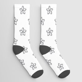 Poppy Seed Gray Plumeria Buddhist Pattern on White Socks
