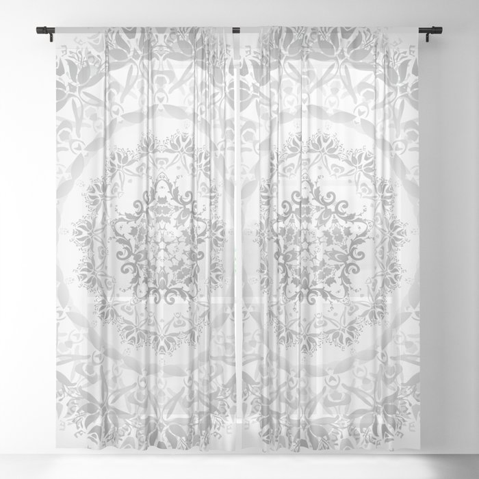 Gray Floral Damask Mandala Sheer Curtain