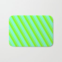 [ Thumbnail: Chartreuse & Aquamarine Colored Lined Pattern Bath Mat ]