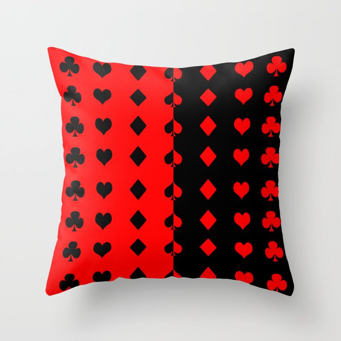 Deck symbols - Harlequin - red and black Throw Pillow