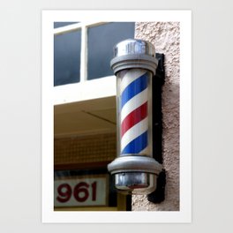 Barber Sign Art Print | Styling, Hair, Storefront, Symbol, White, Americana, Haircut, Classic, Sign, Red 
