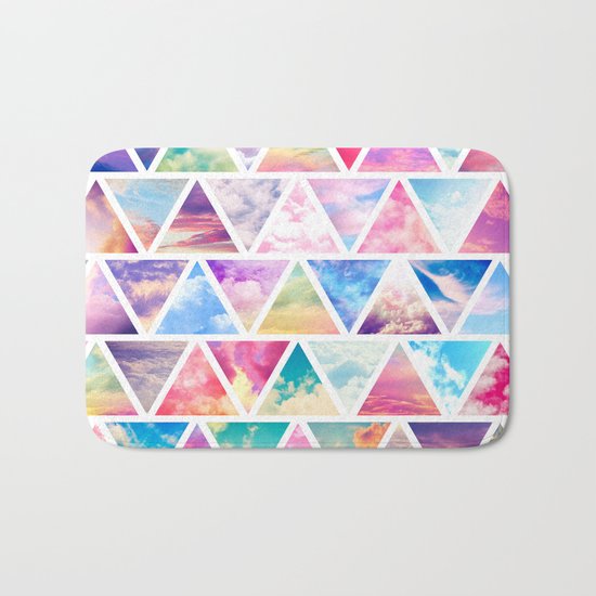 Pink Clouds Teal Sky Abstract Triangles Pattern Bath Mat