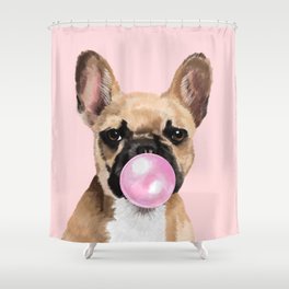 French Bull Dog with Bubblegum in Pink Shower Curtain