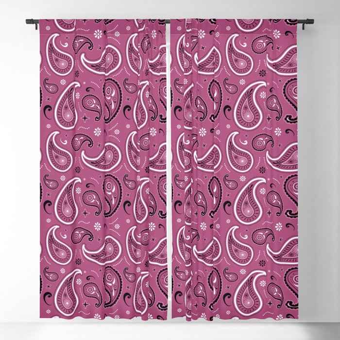 Black and White Paisley Pattern on Magenta Background Blackout Curtain