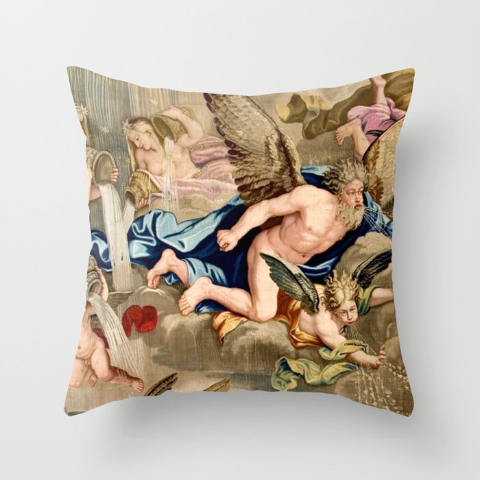 Antique 17th Century Mythological Cybele Louis XIV French Tapestry Throw Pillow