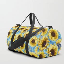 Dreamy Sunflowers on Blue Duffle Bag