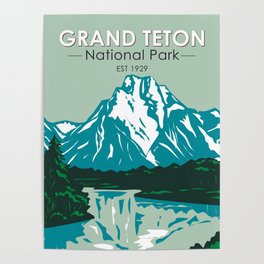 Grand Teton Jackson Hole Valley National Park Wyoming Vintage Poster