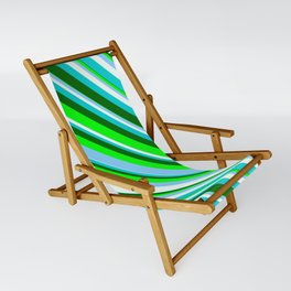 [ Thumbnail: Lime, Light Sky Blue, Mint Cream, Dark Turquoise & Dark Green Colored Lines/Stripes Pattern Sling Chair ]