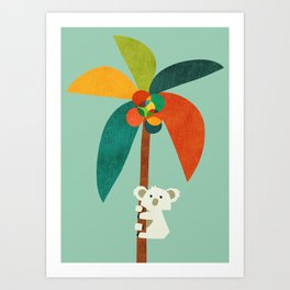 Koala on Coconut Tree Art Print