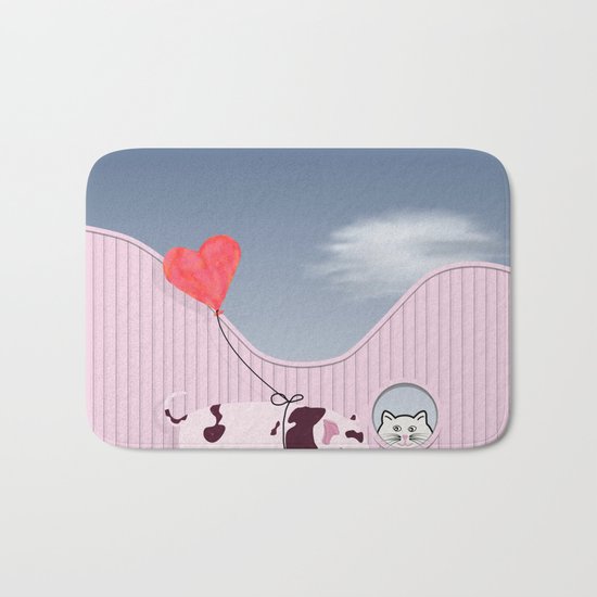 Baby Pig and Cat Design Bath Mat
