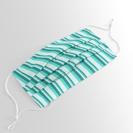 [ Thumbnail: Teal, Turquoise, and Light Cyan Colored Stripes Pattern Face Mask ]