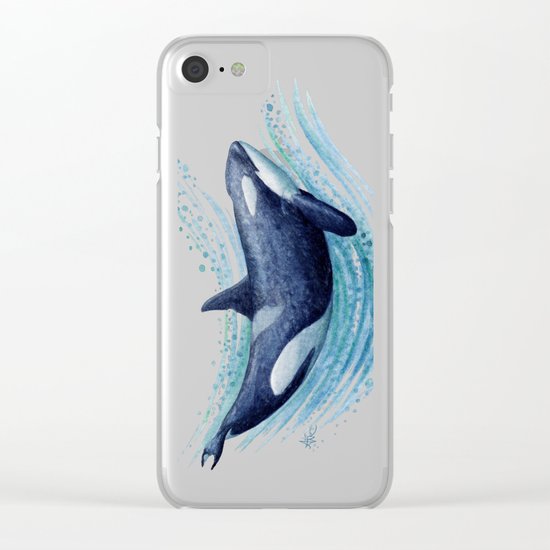 "Orca Spash" by Amber Marine ~ Watercolor Killer Whale Painting, (c) 2016 Clear iPhone Case