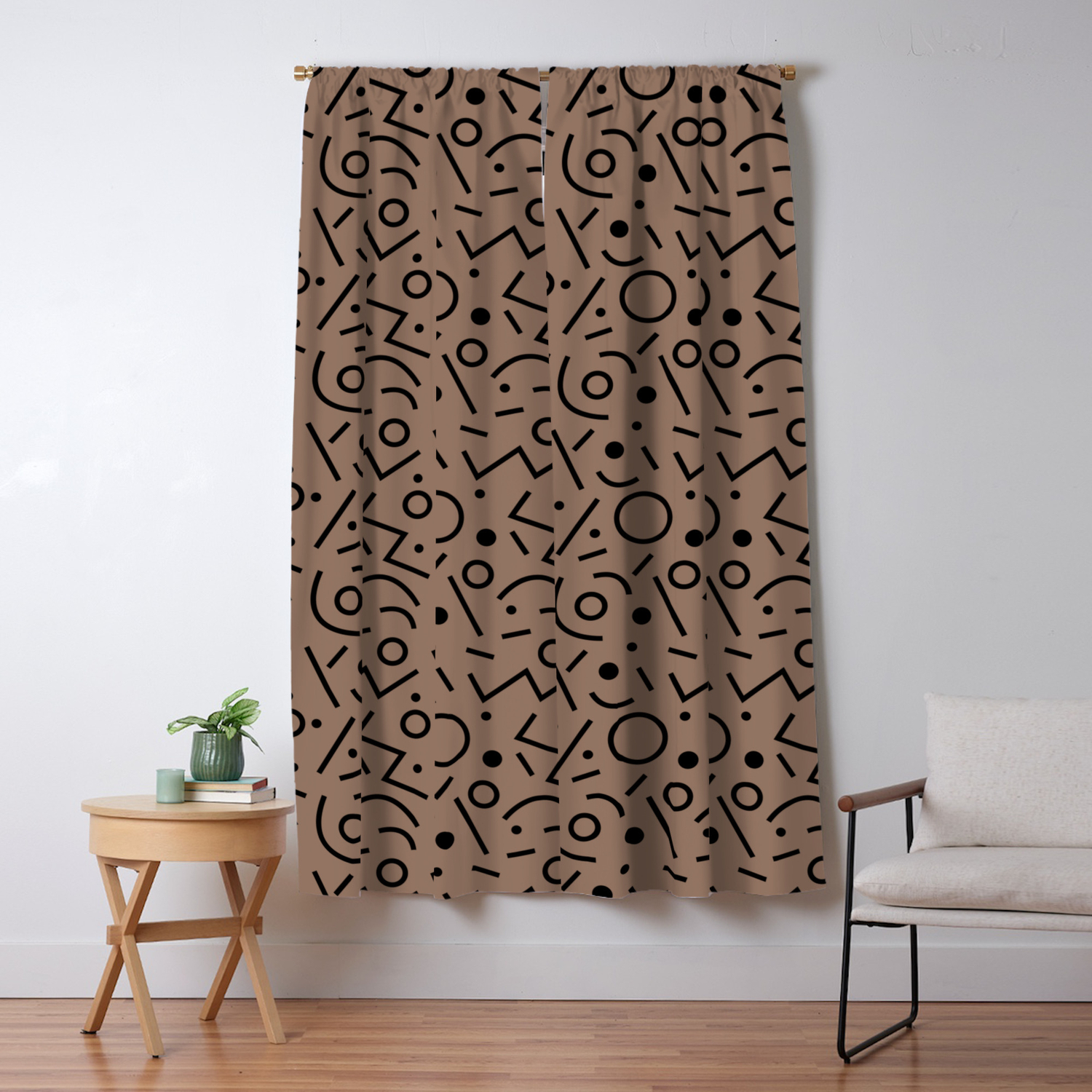Dark Beige And Black Memphis Pattern Blackout Curtain By
